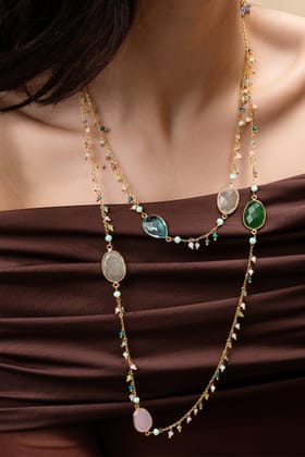 SMITAM JEWELS Azure Layered Gold Toned Crystal Bead Necklace