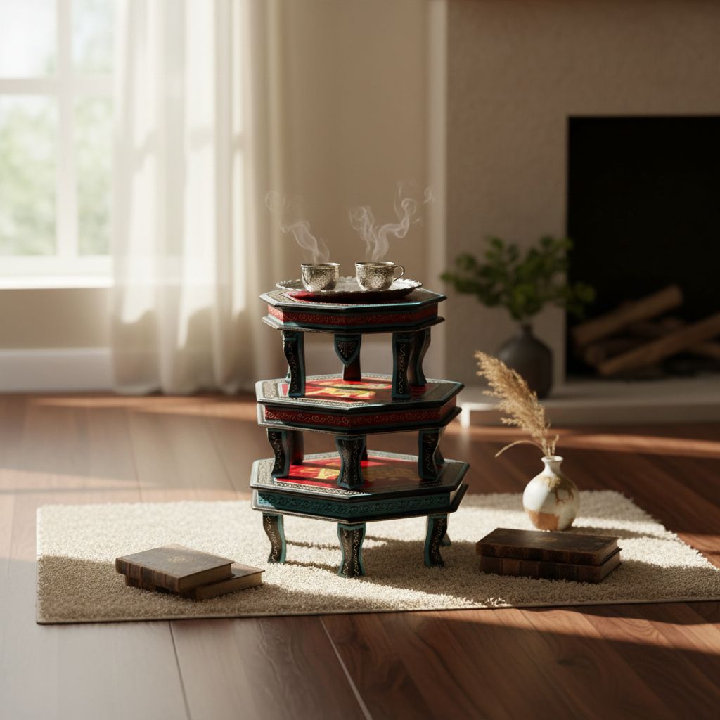 Beautiful Rajputi Culture Painted Wooden Chowki Set of 3