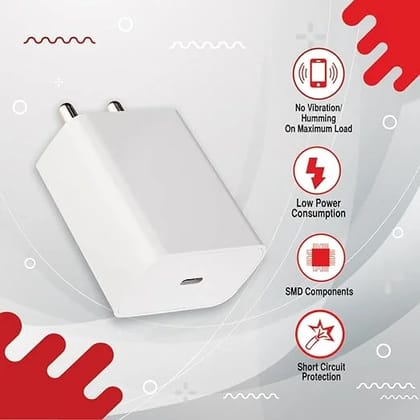 25W Type C Port Wall Charger Adaptor | Mobile Chargers | Apple iPhone iOS/Android -Type-C Devices | with Travel Compatibility & White Finish