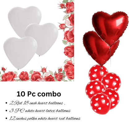 Foil Heart With Latex Balloon Combo - 10PC Foil Heart With Latex Balloon Combo - 10PC