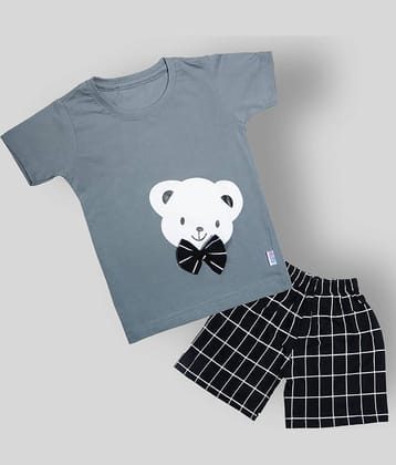 CATCUB Pack of 1 Baby Girls Cotton Blend T Shirts & Shorts ( Gray )