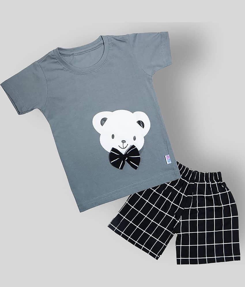 CATCUB Pack of 1 Baby Girls Cotton Blend T Shirts & Shorts ( Gray )