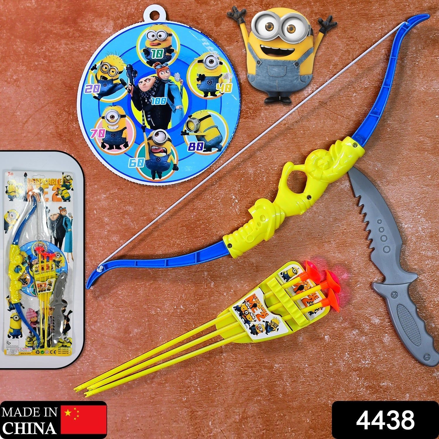 Plastic Archery Bow and Arrow Toy Set with single knife and 3pc Arrow and Target Board,