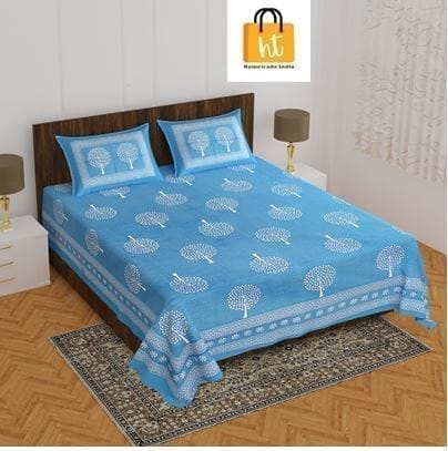 3001-Hometrade India-Standard King Size (90*108 Inches) Double Bedsheet With 2 Pillow Cover-RJ-14-Jaipur lining-3120