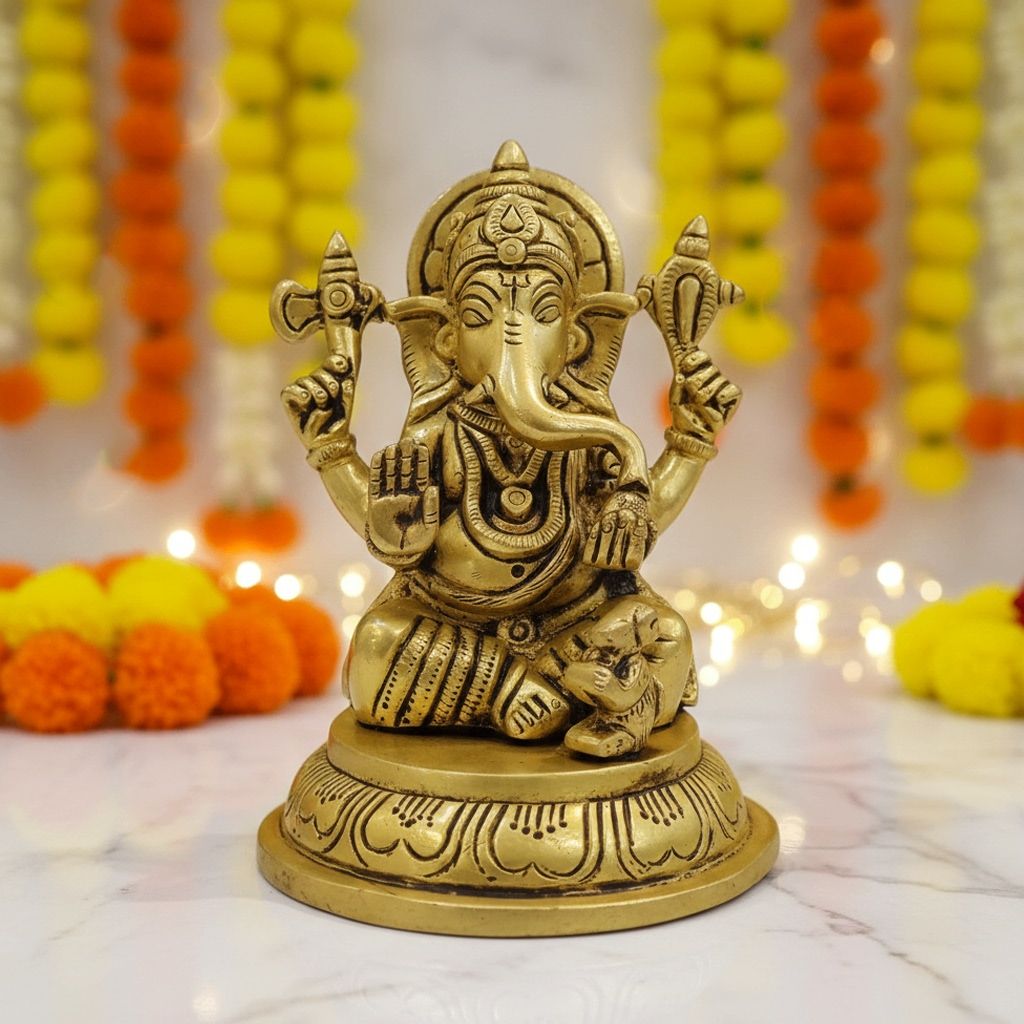 Brass Ganesh Statue – Lord Ganesha Brass Religious Showpiece, Height : 4.5 Inch (BSMAS1897 G)