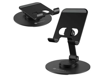 Portronics Mobot 4 Universal Mobile Holding Stand with 360Rotatable & Height Adjustable, Foldable & Anti-Skid Design, Stable Metallic Round Base, Mobile Holder for Smartphone, Tablets, Kindles