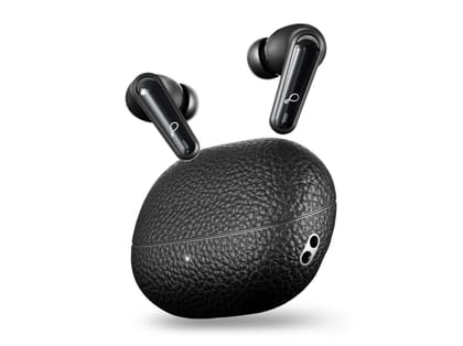 Pebble Blissbuds Noir True Wireless Earbuds, ANC & ENC, Deep Bass, 4 Mics, Premium Leather Texture, Dual Pairing, Voice Assistant, Snug Secure Fit