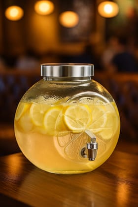 Round Glass Water & Juice Tank | 5000 ML | Dispenser with lid and Tap | Glass Pitcher for Beer, Cocktails, Juice, Cold Drinks and Detox Water | Set of 1