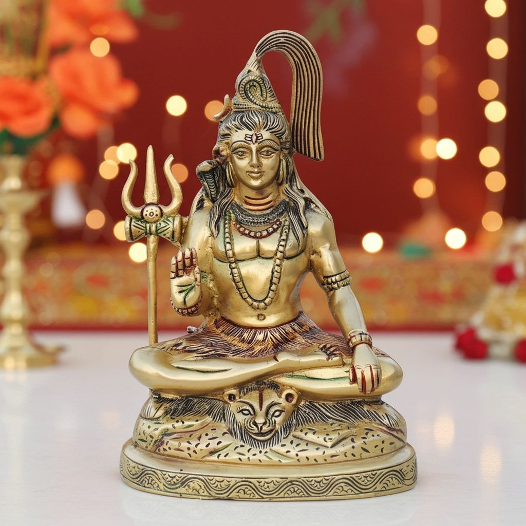 Brass Shiv Ji Statue - Spiritual Showpiece, Height : 9 Inch (BSMAS947 D)