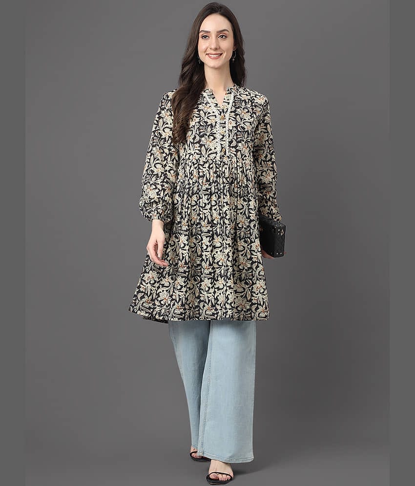 Janasya Women's Cotton Tunic ( Black )