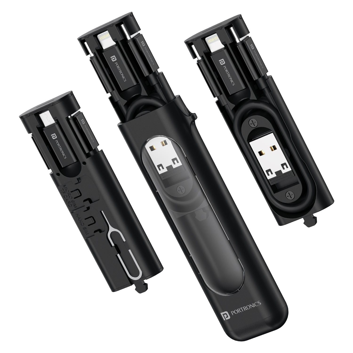 Portronics Snapcase 4 Type C to Type C Cable, Micro, 8 Pin, USB-A Extension, SD Card , Sim Card Slot, SIM Ejector Pin