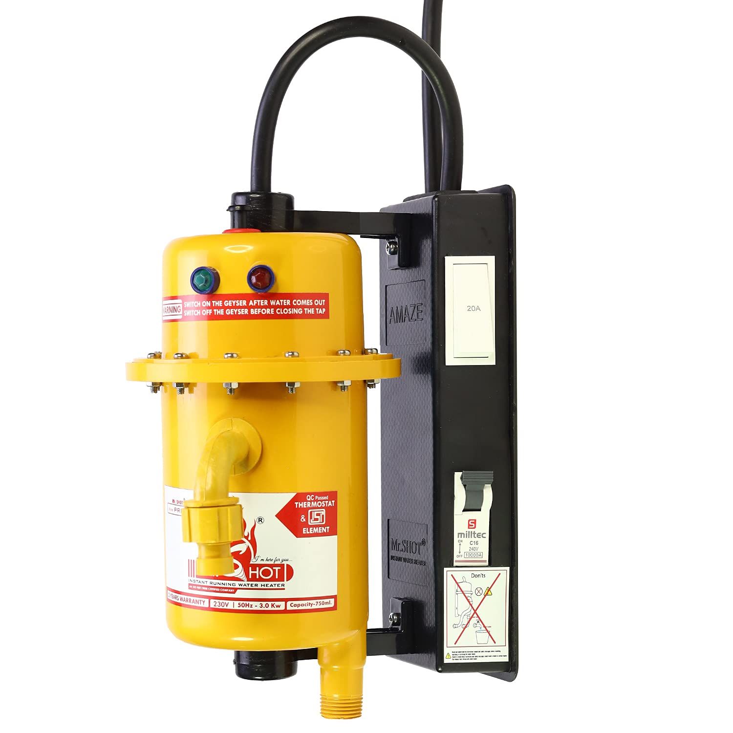 Mr.SHOT® AMAZE Fitted with Miniature Circuit Breaker and ON OFF Switch/Made of First Class ABS Plastic/Water Inlet and Outlet Threaded Model/Manual Reset Model/Color ORANGE Mr.SHOT® AMAZE Fitted with Miniature Circuit Breaker and ON OFF Switch/Made of Fi