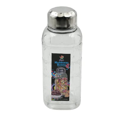 Plastic Transparent Mukhwas Bottle With Steel Cap or Mouth Freshener or Dry Fruits Multipurpose Air Tight and BPA Free Kitchen Storage Bottle