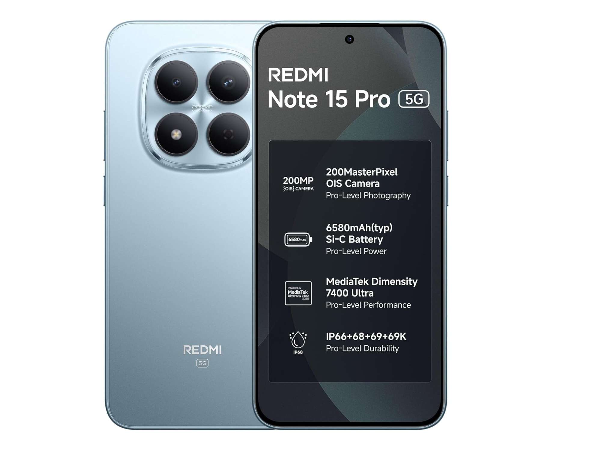 Redmi Note 15 Pro 5G Smartphone, 8GB RAM, 128GB Storage - Mirage Blue