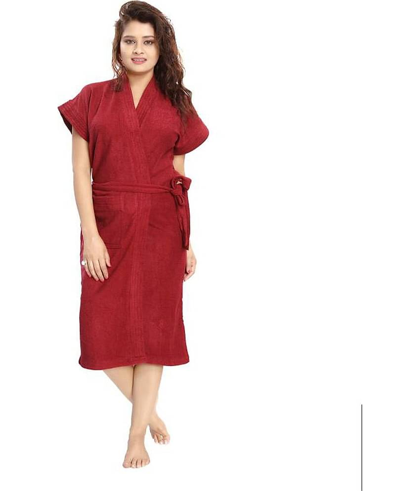 Poorak Maroon Free Size Bathrobe ( Pack of 1 )