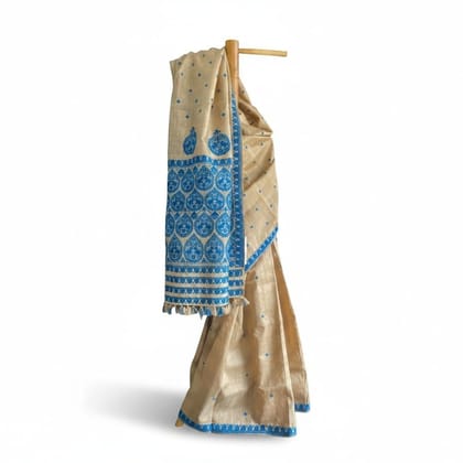 Beige and Blue Traditional Motif Saree