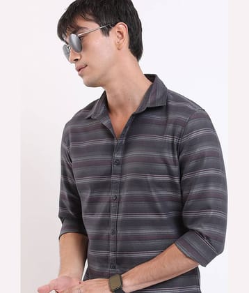 Ketch Polyester Slim Fit Striped Full Sleeves Men's Casual Shirt - Grey ( Pack of 1 )
