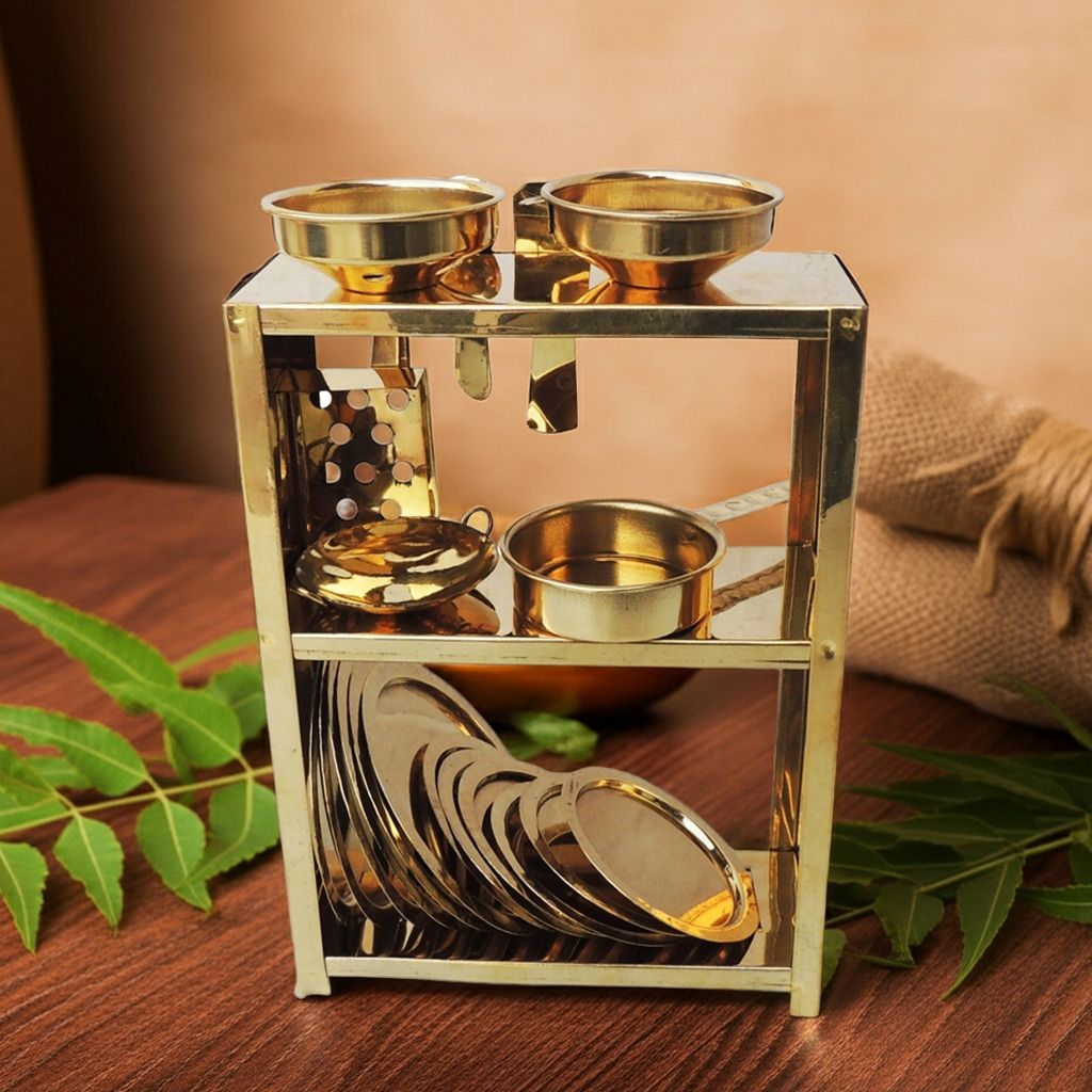 Brass Complete Mini Kitchen Set | Handmade Indian Toy Collection, Height : 2.2 Inch (ZMAS475 C)