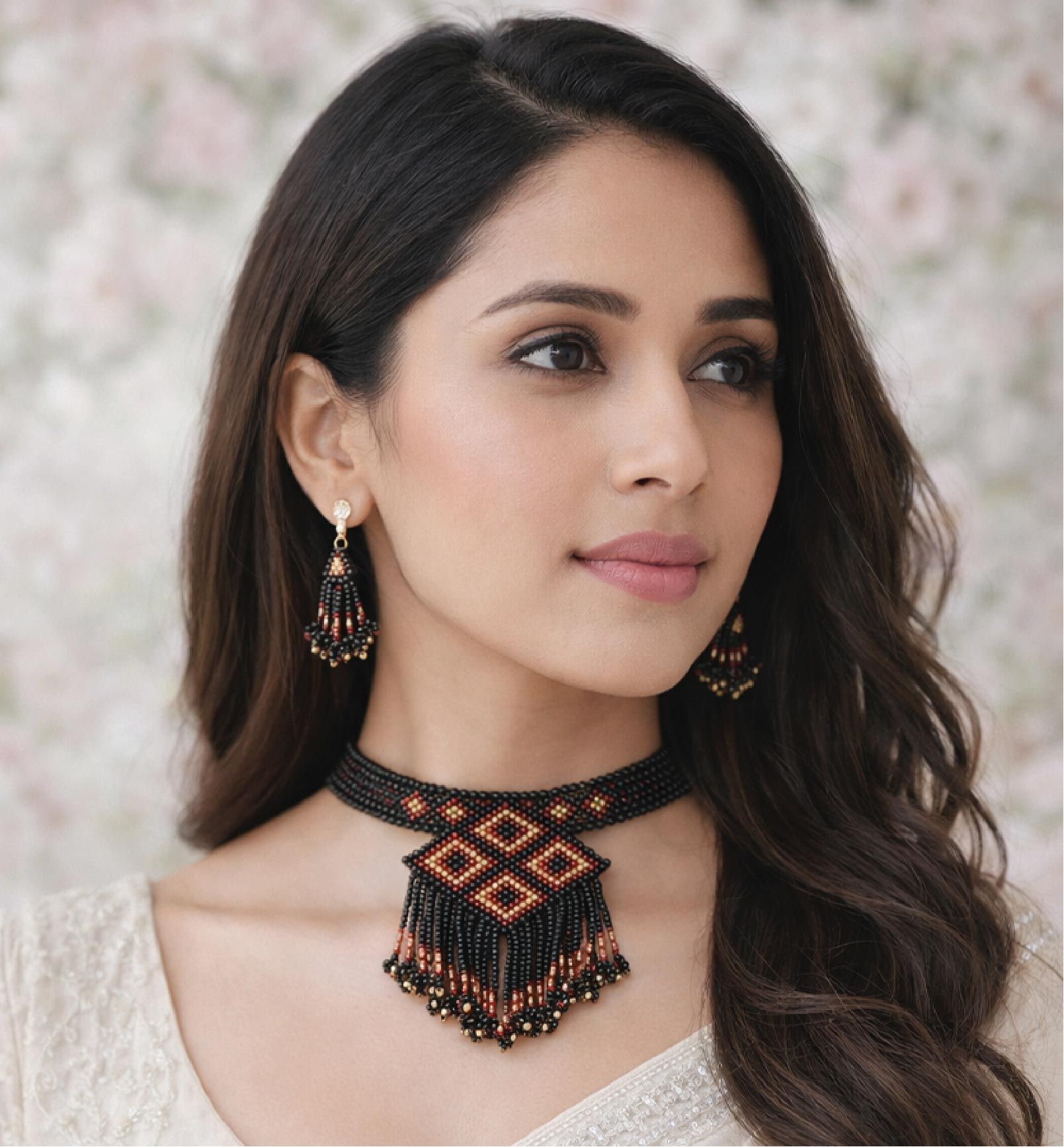 Handcrafted Beaded Choker Necklace Set with Medium Size Pendant