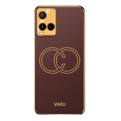 Vaku Luxos Skylar Back Cover Case for Vivo Y21 / Y21T / Y21e / Y33s with Leather Pattern Design Gold Electroplated Soft TPU Cover, Shockproof Protective Case - Brown