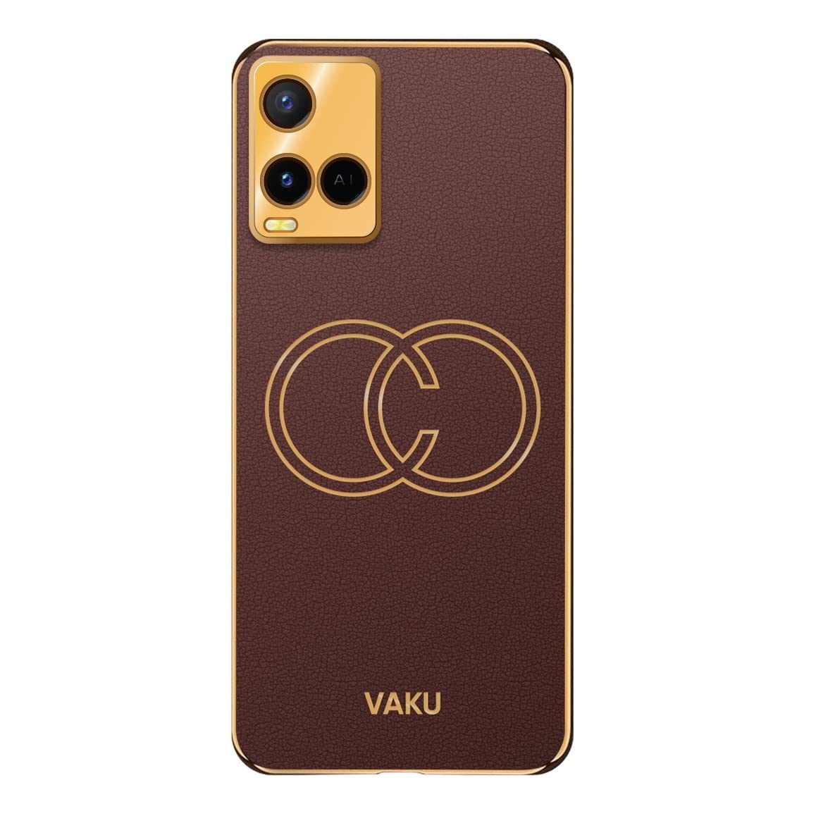 Vaku Luxos Skylar Back Cover Case for Vivo Y21 / Y21T / Y21e / Y33s with Leather Pattern Design Gold Electroplated Soft TPU Cover, Shockproof Protective Case - Brown