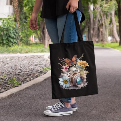 Camera with Floral Tote Bag