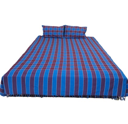 Dhaga Vishwas Ka Handloom Cotton Bedsheet Blue Check Dhaga Vishwas Ka Handloom Cotton Bedsheet Blue Check