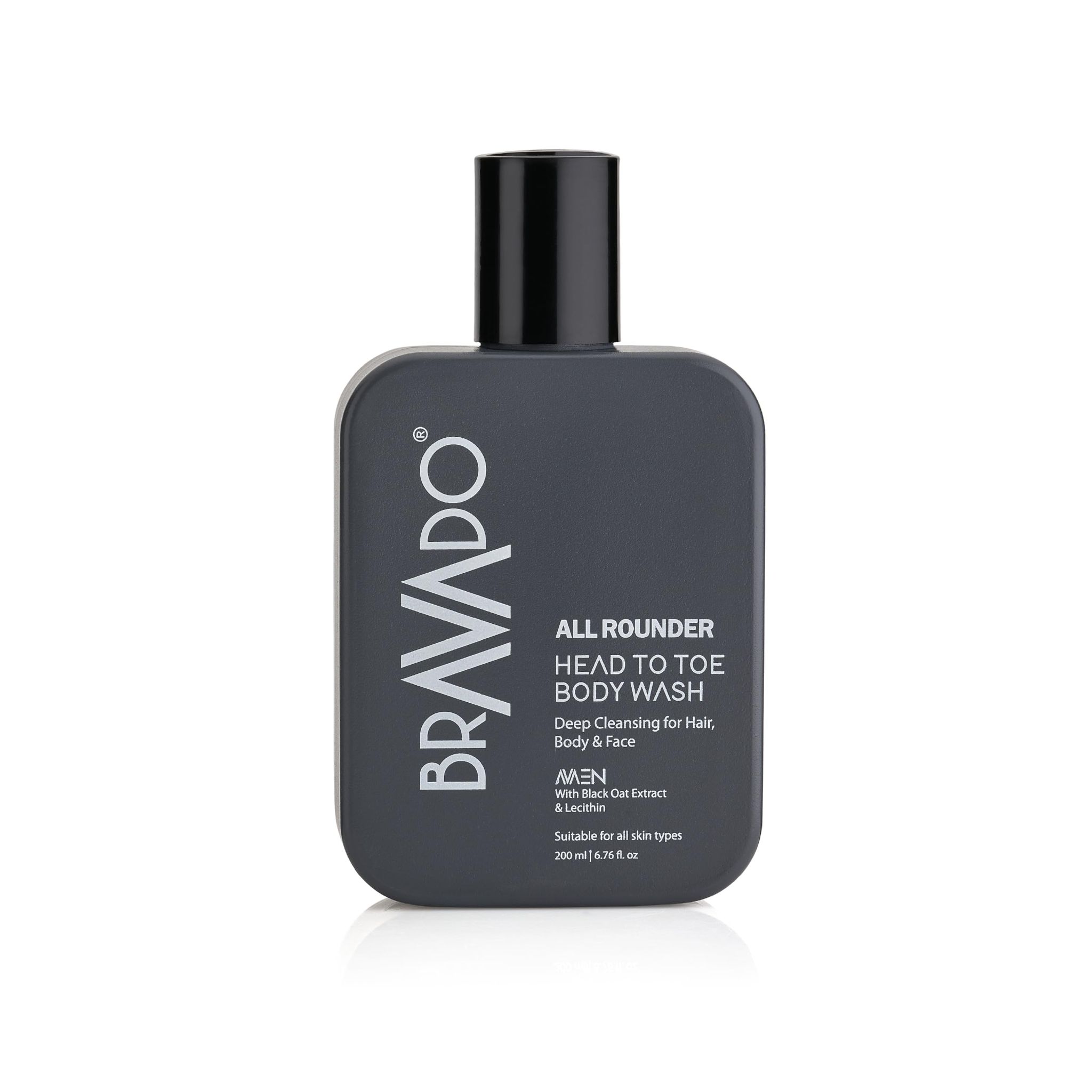 BRAVADO All Rounder Head to Toe Body Wash | 3-in-1 Gentle Formula for Hair, Body & Face | Deep Cleansing & Hydrating with Black Oat & Lecithin | Exfoliating Body Wash, Shower Gel, Foamy Lather | 200ml