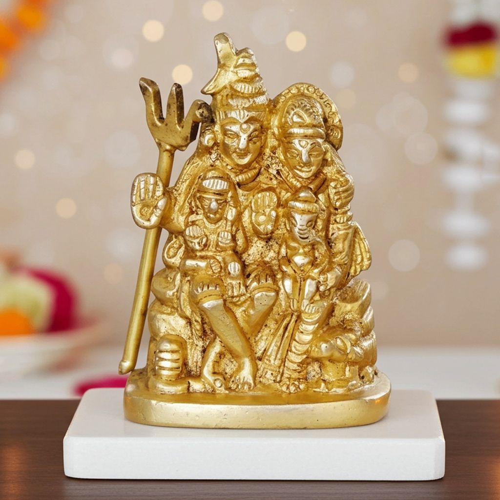 Brass Shiv Parivar Idol - Traditional Home Temple Showpiece, Height : 2.5 Inch (BSMAS1045 B)