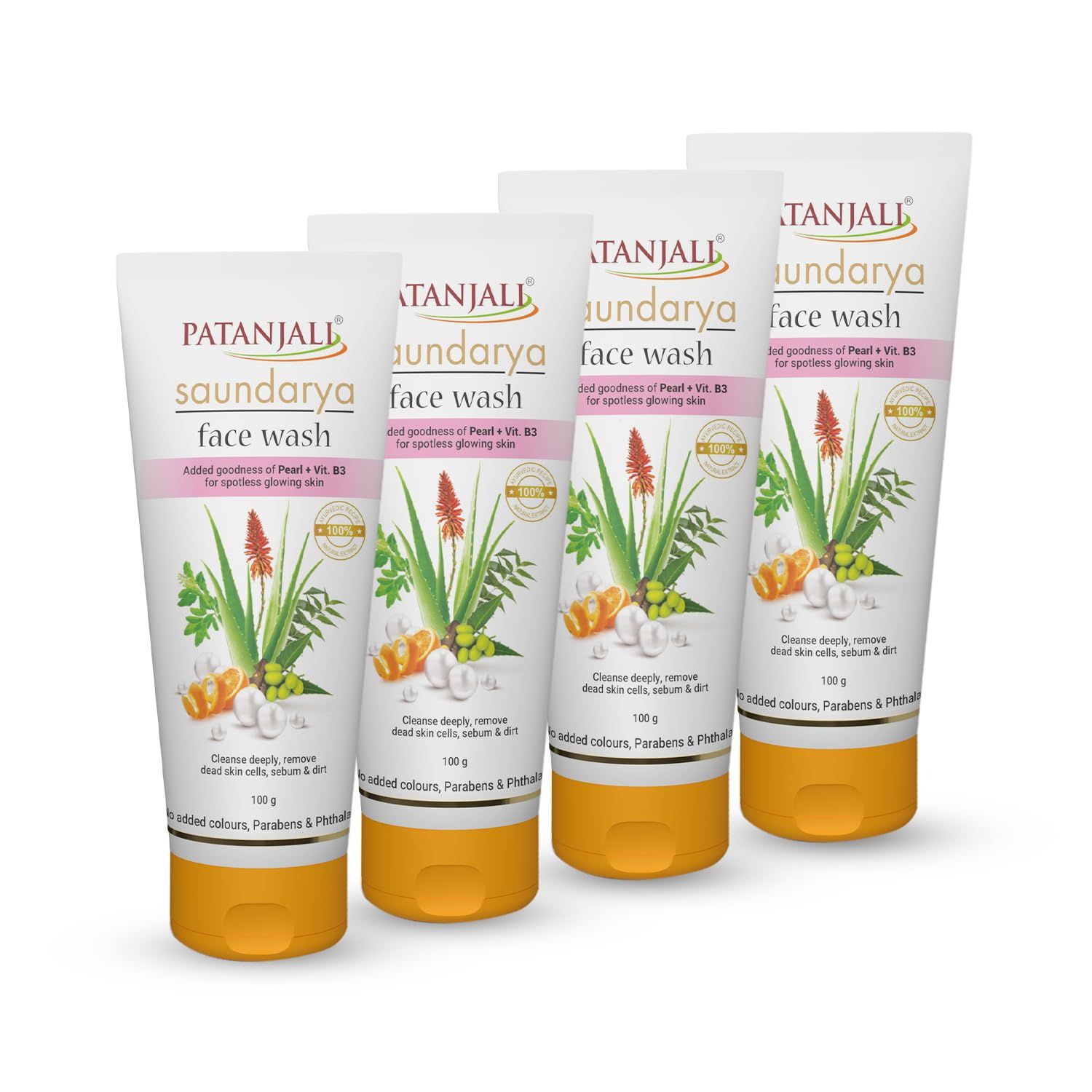 Patanjali Saundarya Face Wash, for Clean and Fresh Skin with Natural Ingredients for Daily Use 100g (Pack of 4) Patanjali Saundarya Face Wash, for Clean and Fresh Skin with Natural Ingredients for Daily Use 100g (Pack of 4) - Multicolor / 400 g (Pack of 