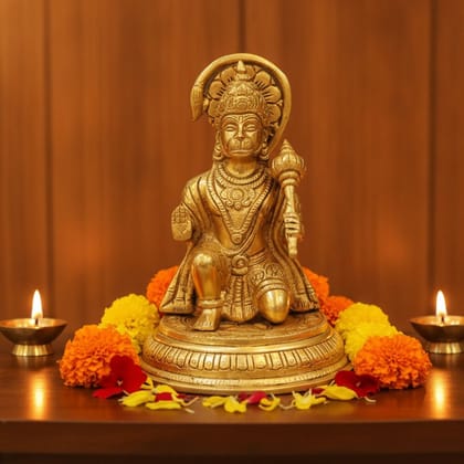 Brass Hanuman Ji Idol Statue | Lord Hanuman Murti | Bajrangbali God Statue for Home Temple, Height : 7 Inch (BSMAS1032 F)