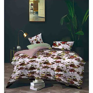 BLACK BEE  Flowers print on white base bedsheet double bedsheet with 2 Pillow Covers (208 X 213 cm)(BS4-07)