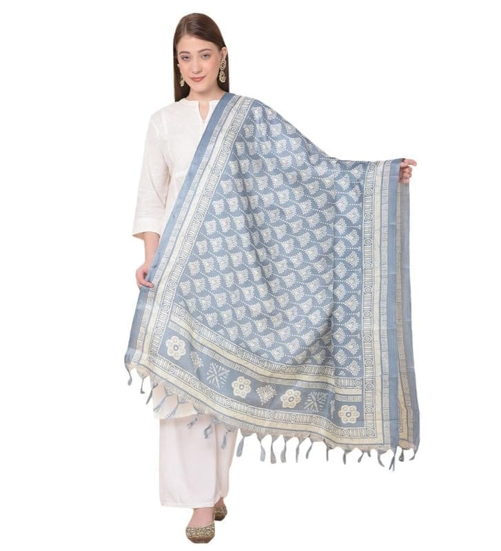 Women's Art Silk Printed Dupatta (Grey)-PID47030