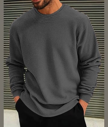 Eyebogler Men Cotton Blend Oversized Fit Self Design T-Shirt ( Charcoal Grey )