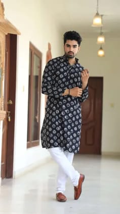 Black And White Cotton Premium And Elegant Kurta Pajama Set For Men