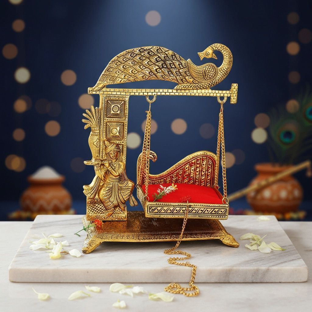 Aluminium Showpiece Krishna With Jhula Statue (ASMAS458 K)