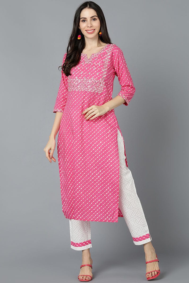 Pink Cotton Straight Kurta VCK8572
