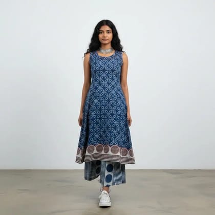 Navy Blue Handloom Cotton Co-Ord Set with Pockets and Hand Embroidery Navy Blue Handloom Cotton Co-Ord Set with Pockets and Hand Embroidery