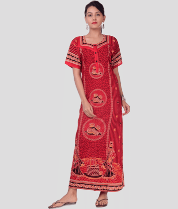 Apratim - Red Cotton Women's Nightwear Nighty & Night Gowns ( Pack of 1 )