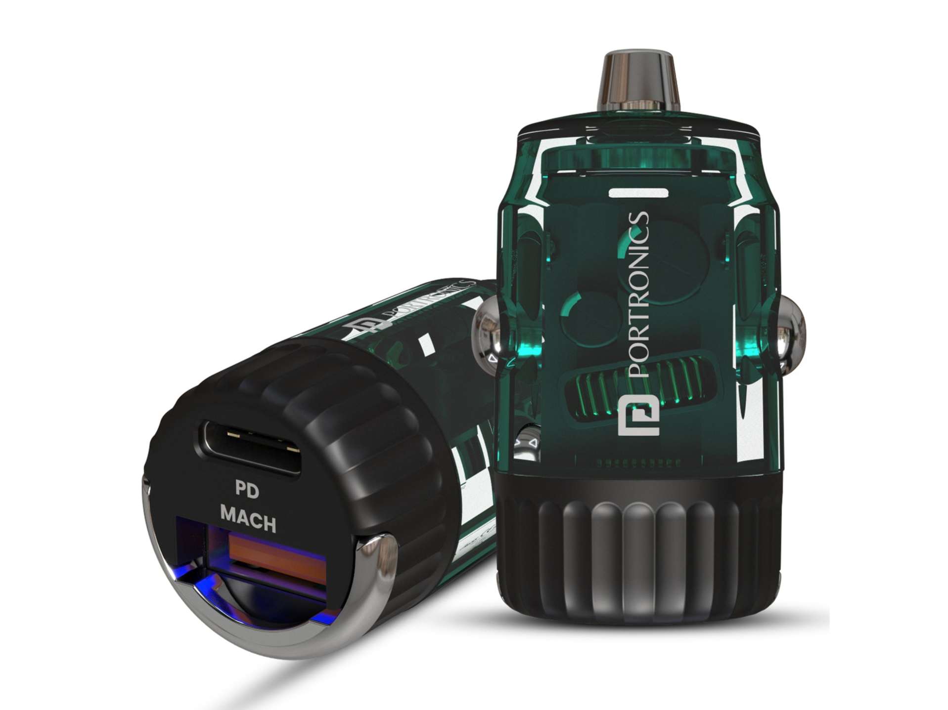 Portronics Car Power View 36W Type-C PD, 18W USB, Metal Pull Handle, Transparent Casing
