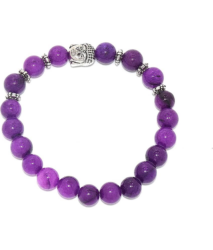 Blue Natural Amethyst Stone Bracelet (8 mm Beads, Free Size) Budha Stone Bracelet (8 mm Beads, Free Size)