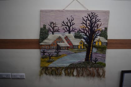 Handmade Winter Village Wall Hanging, Decorative Woven Tapestry with Fringe, Cotton Blend, Snow Scene with Houses, Trees, Landscape Art Handmade Winter Village Wall Hanging, Decorative Woven Tapestry with Fringe, Cotton Blend, Snow Scene with Houses, Trees, Landscape Art