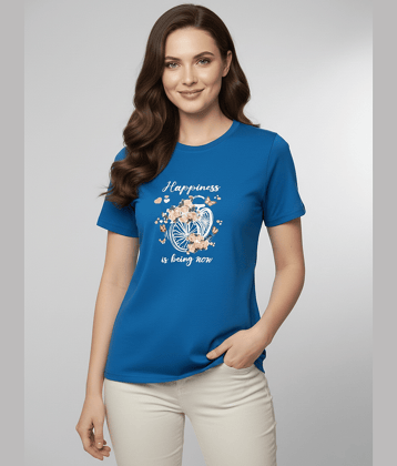 MISDYNAMIC Women Cotton Blend Printed Regular Fit Round Neck T-Shirt ( Blue )
