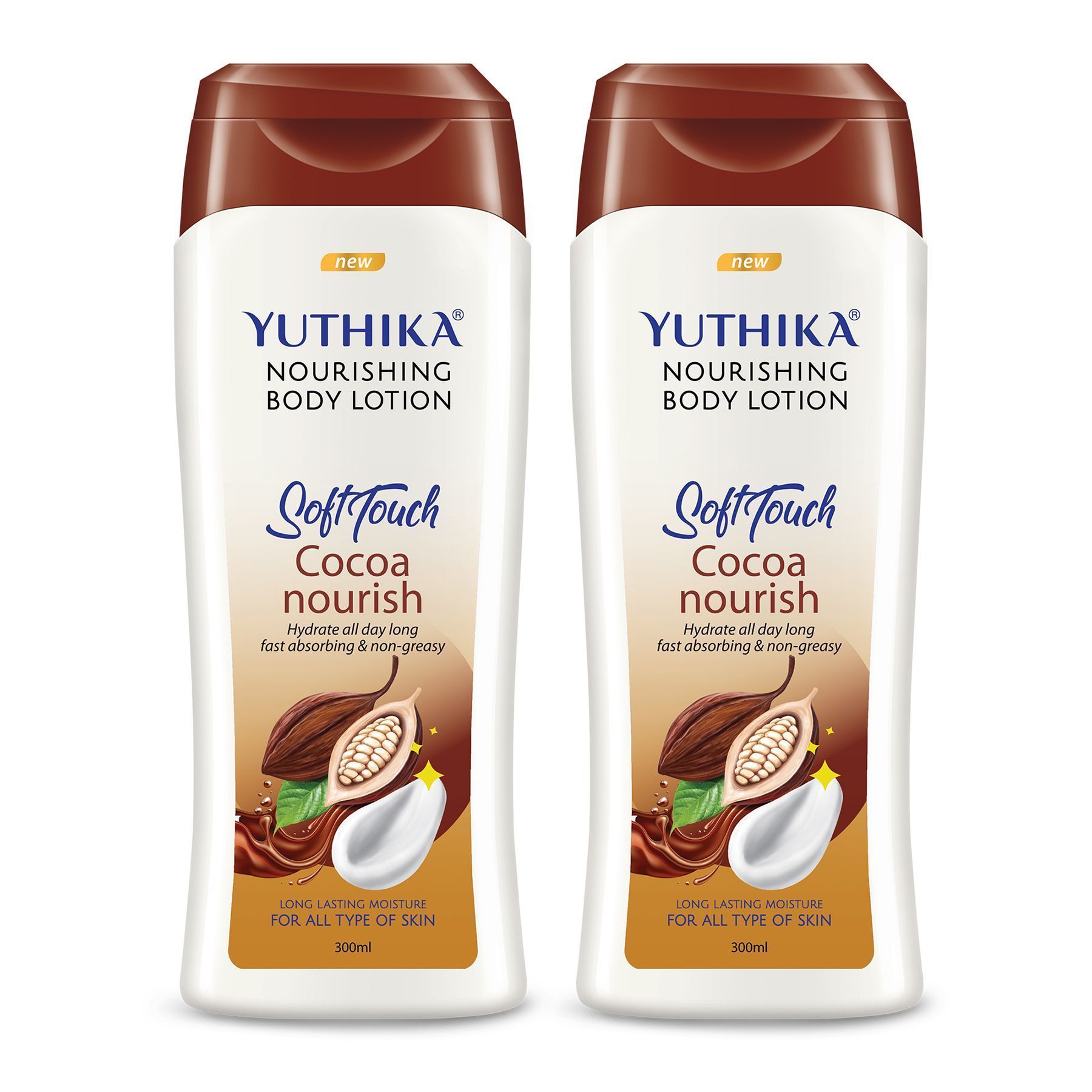 Yuthika Cocoa Nourish Body Lotion 300ml Pack of 2 Soft Touch Cocoa Body Lotion for Long Lasting Moisture & Soothing Skin