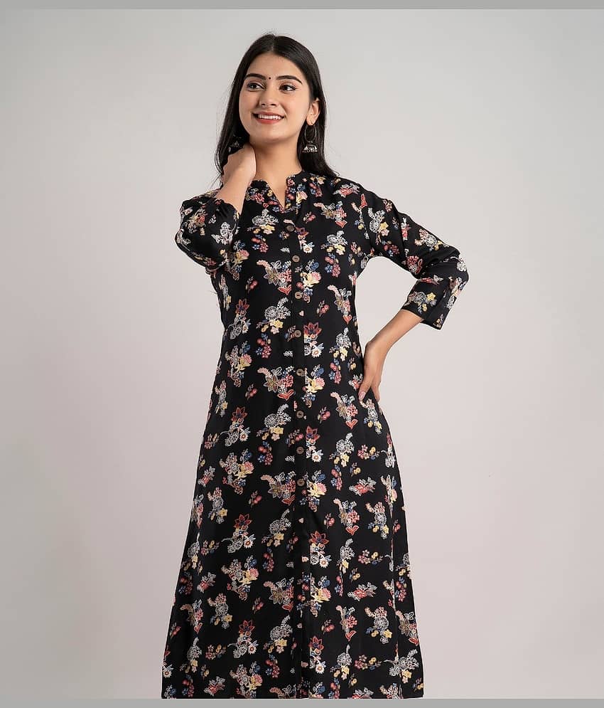 MAUKA - Black Rayon Women's A-line Kurti ( Pack of 1 )