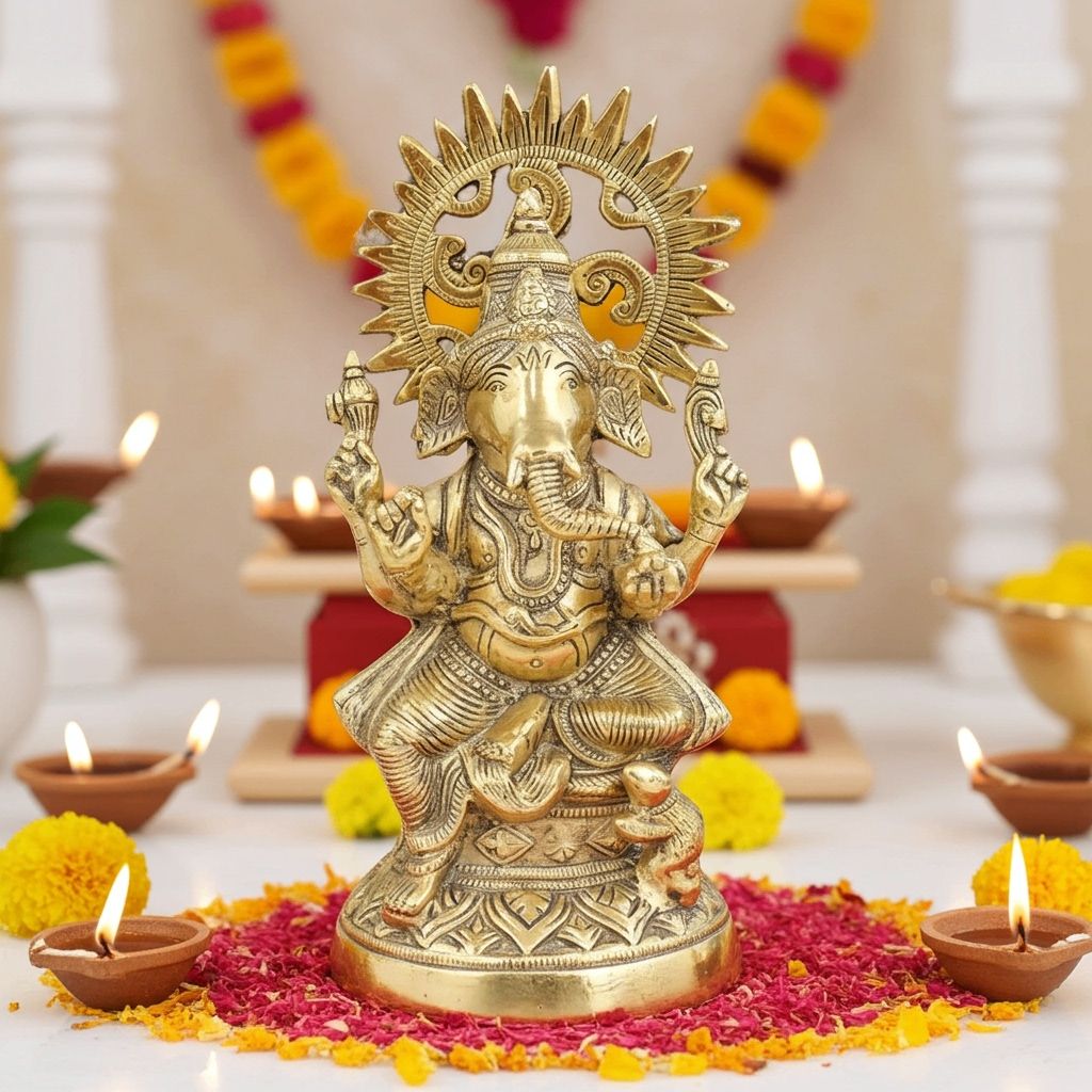 Aluminium Showpiece Kamal Ganesh, Height : 14 Inch (ASMAS511 G)