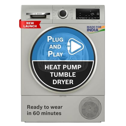 Bosch 10 kg Fully Automatic Front Load heat Pump Tumble Dryer | 100% Drying, 0% Effort | 5 Drying Options | Reduces 99.9% Allergens | Ready-to-Wear No Crease (2026 model, WQG2520XIN, Silver Inox) Bosch 10 kg Fully Automatic Front Load heat Pump Tumble Dr