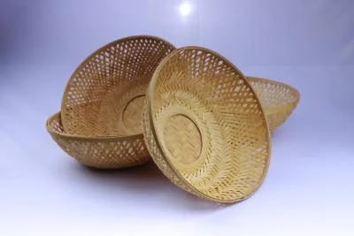 Bamboo Round Basket - Sandal & Color - 6 Inches