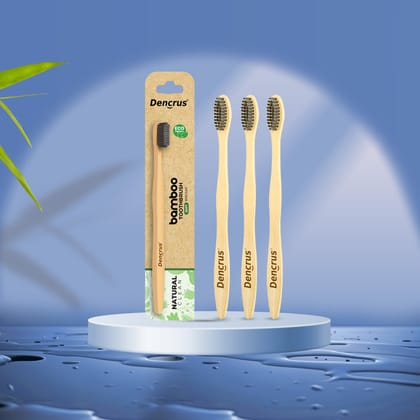 Natural Clean Bamboo Toothbrush with Charcoal Bristles (Pack of 3)