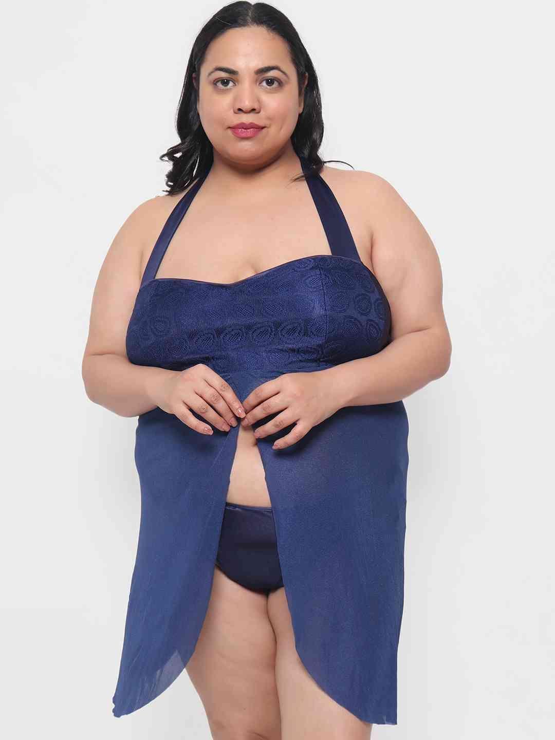 Plus Size Sexy Navy Babydoll Bikini Dress with Panty for Honeymoon BB33N